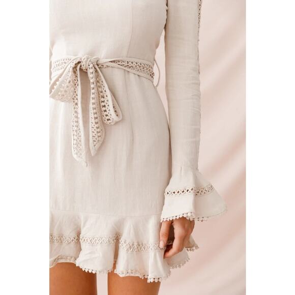 Selfie Leslie Aspley Flare Cuff Waist Tie Dress – #CottageCore - Beige – XS - Picture 5 of 8